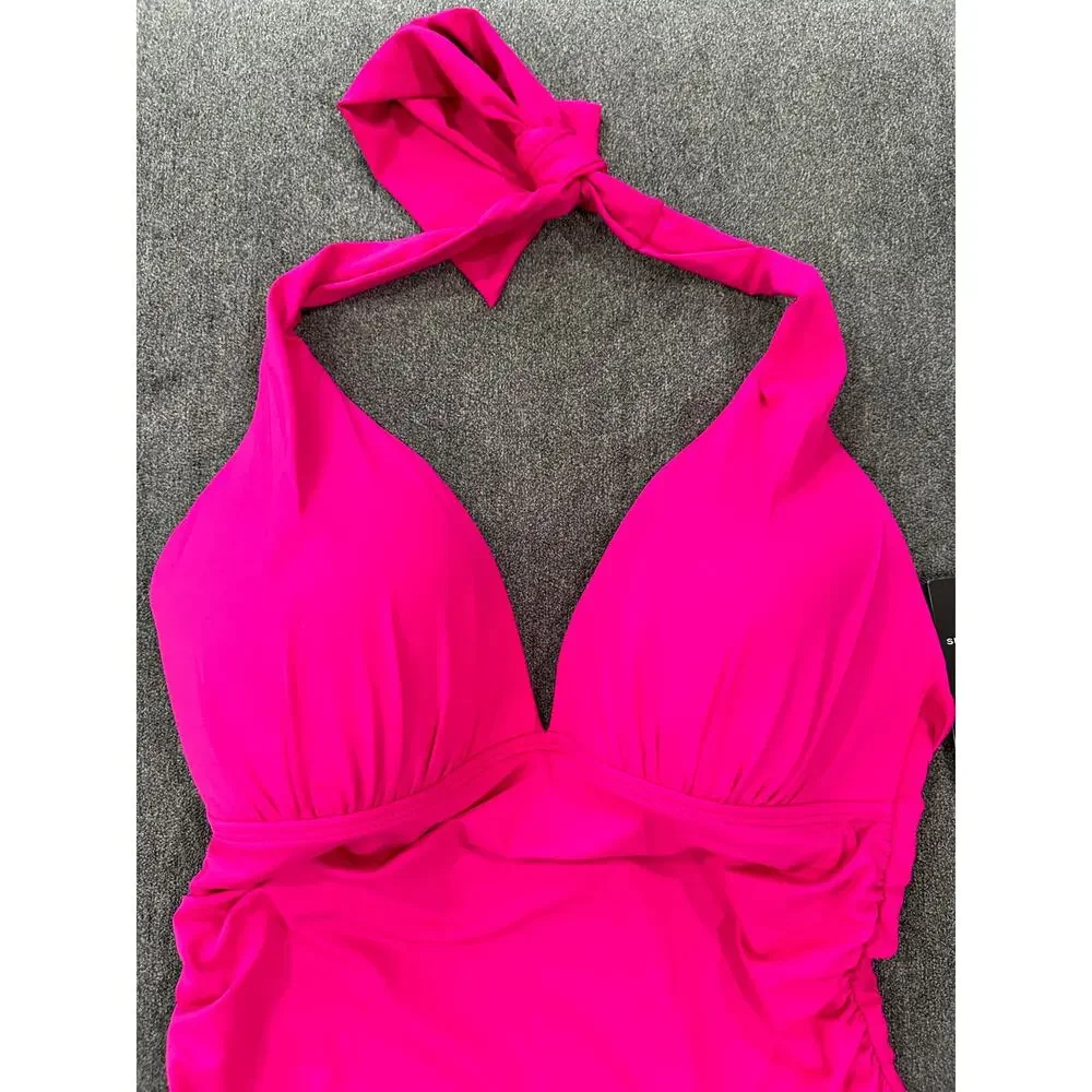Ralph Lauren Beach Club Solid Molded Cup Halter Tankini Top Hot Pink Size 4 NWT